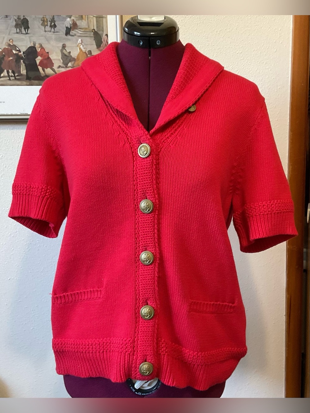 Ralph Lauren Red Button-Front Short Sleeve Sweater